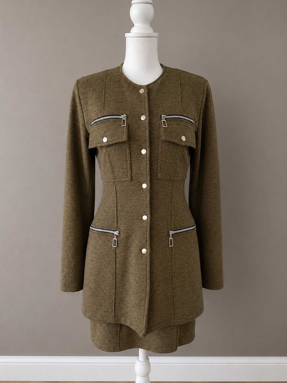 Vintage Ginger Bort 2-Piece Military Bomber Style Dress Set Made In USA 6 Small